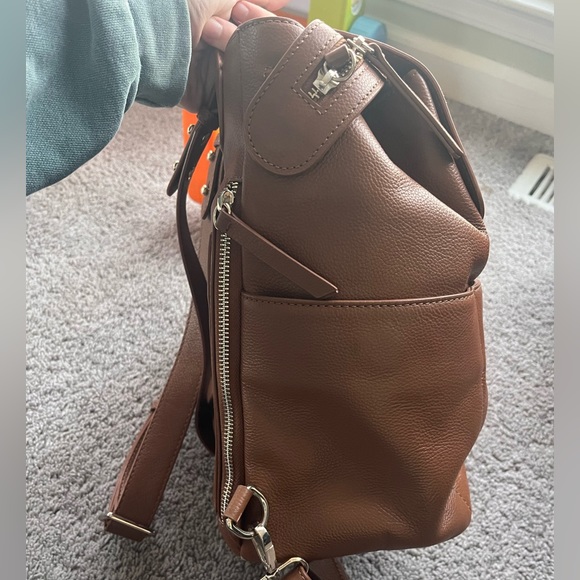 Mina Baie Leather Mini Kinney Diaper Backpack Dark Tan - Picture 5 of 7